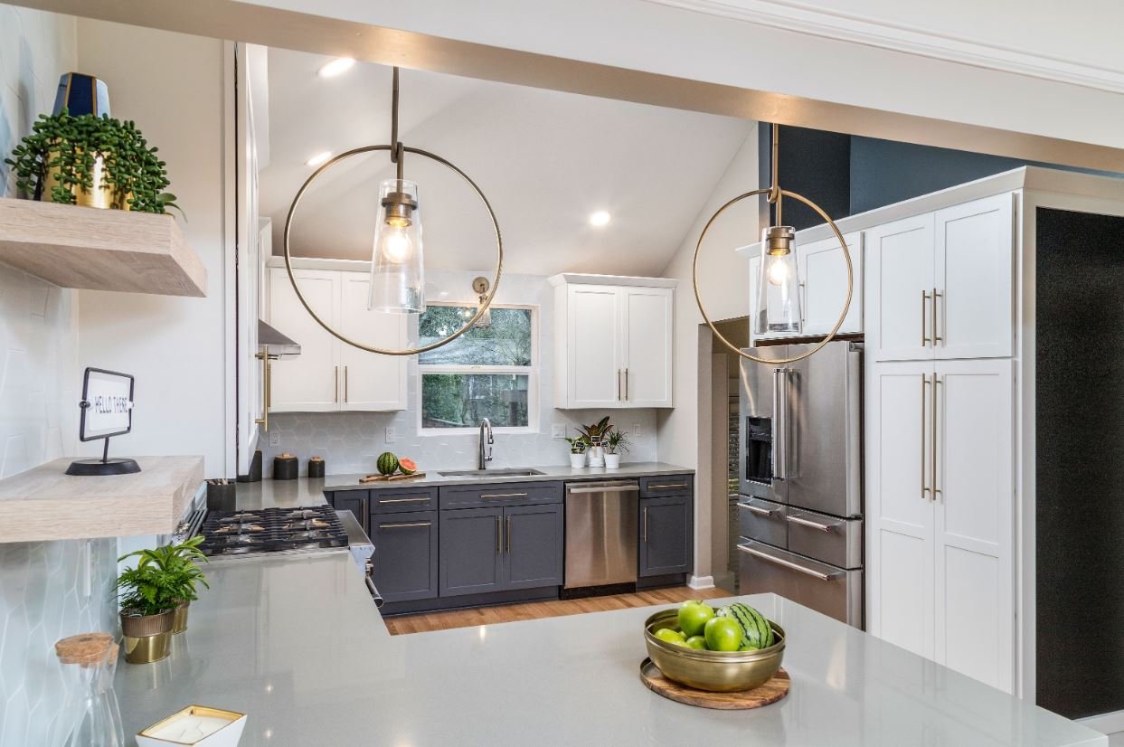 Remodeled Modern Kitchen with White Cabinetry by Creekstone Design + Remodel