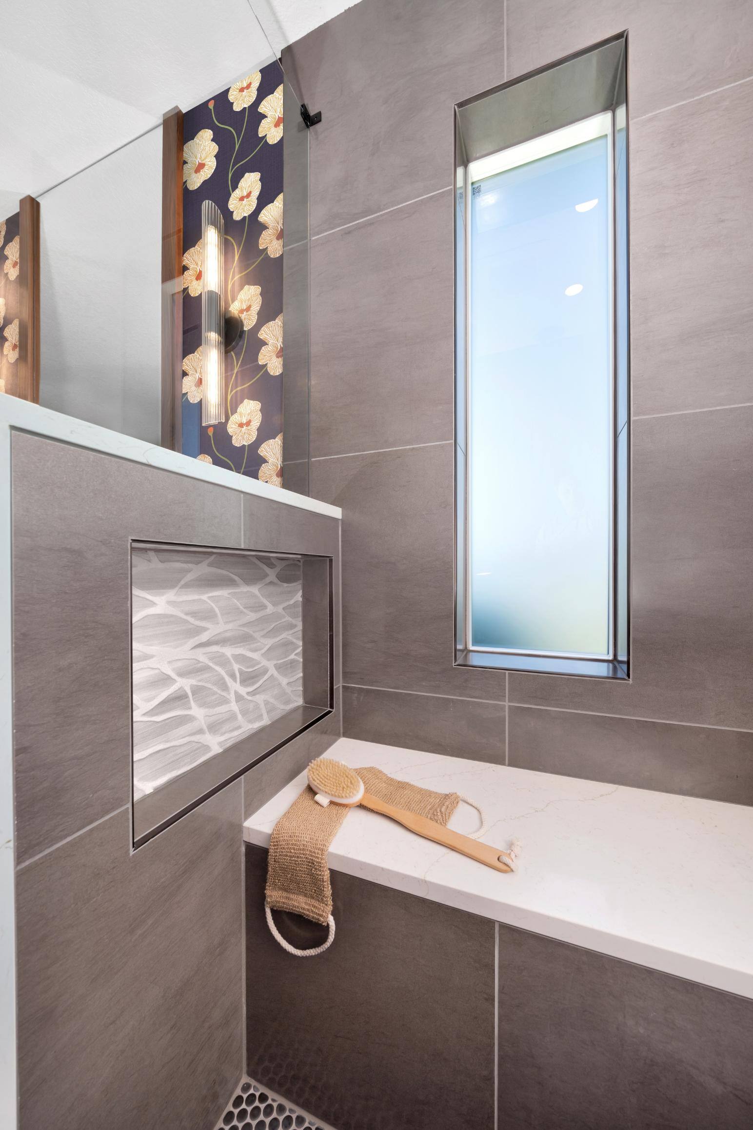 Remodeled bathroom corner of bath tub in Forest Grove, OR by Creekstone Design + Remodel