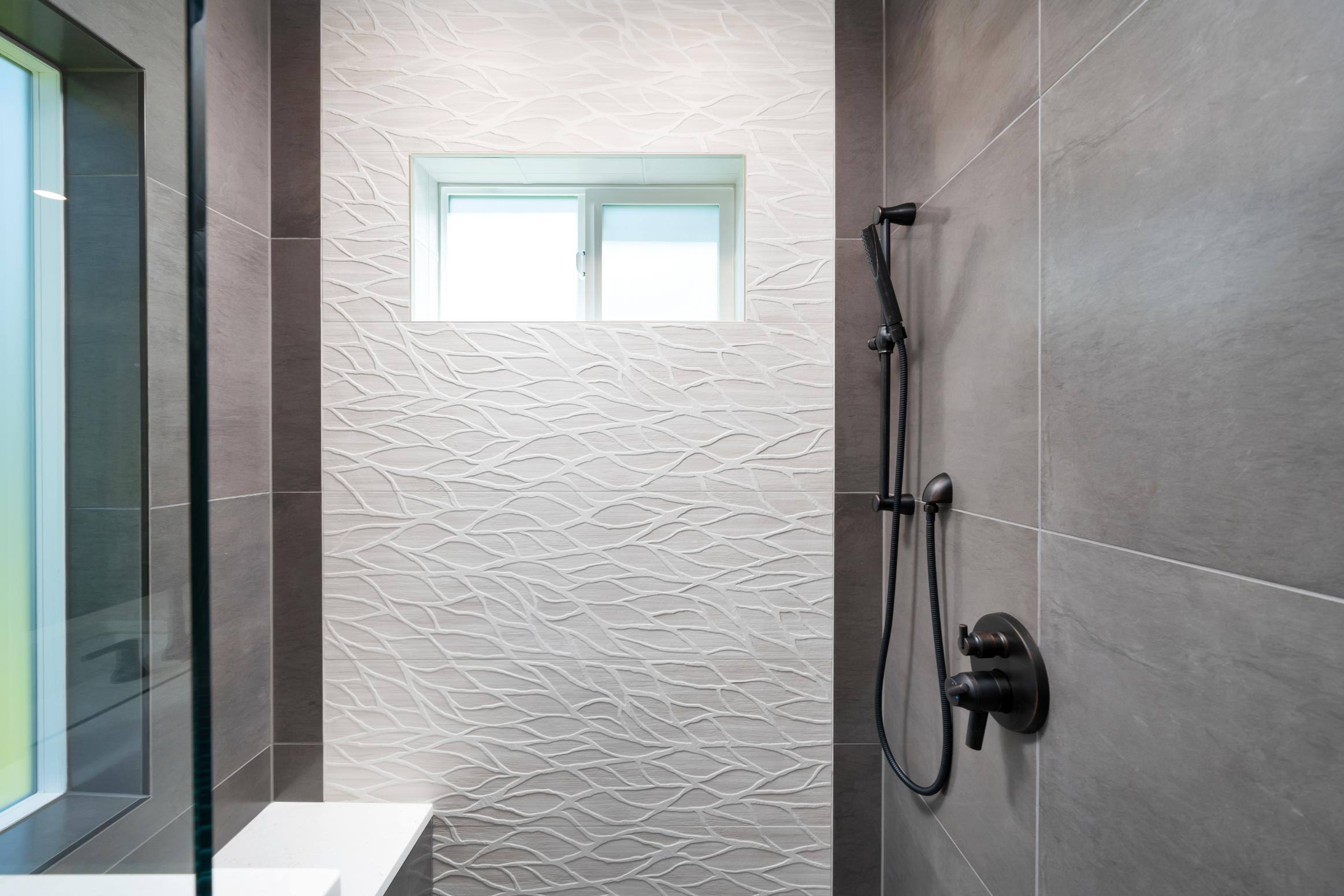 Remodeled bathroom walk-in shower details in Forest Grove, OR by Creekstone Design + Remodel