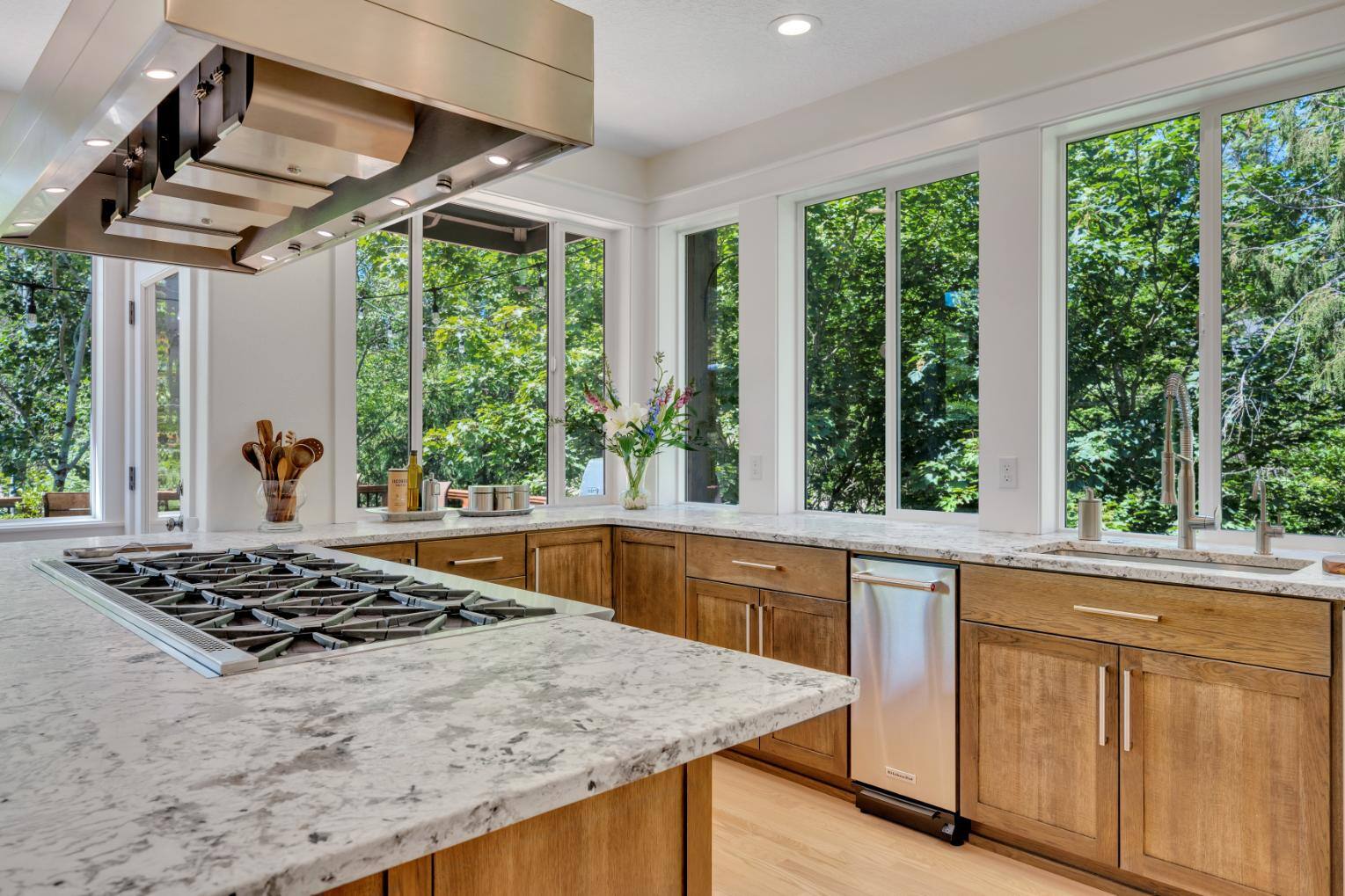 West-Sylvan Kitchen Remodel wrap counter and stove by Creekstone Design + Remodel